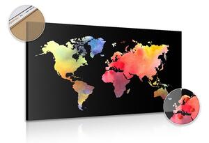 Slika na plutu zemljovid svijeta u akvarelnom dizajnu na crnoj pozadini