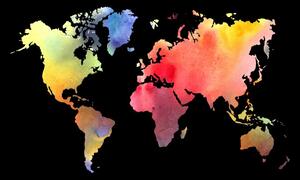 Slika na plutu zemljovid svijeta u akvarelnom dizajnu na crnoj pozadini
