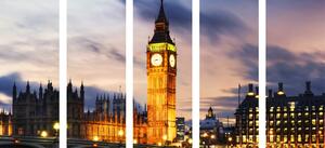 5-dijelna slika noćni Big Ben u Londonu