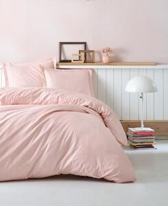 Ružičasta posteljina boje pudera s plahtom za bračni krevet Stripe, 200 x 220 cm