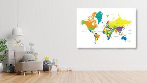 Slika na plutu šareni zemljovid svijeta na bijeloj pozadini