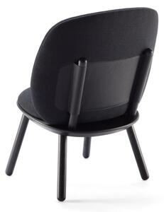 Crna fotelja s konstrukcijom od drva jasena s kožnim detaljima EMKO Naïve