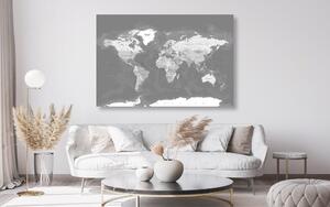 Slika na plutu stilski vintage crno-bijeli zemljovid svijeta