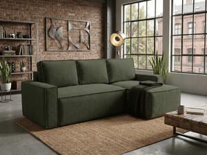 Razvlačna kutna garnitura L SMART BOUCLE 232x143 cm, tamno zelena, univerzalna