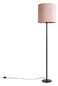 Podna lampa crna s ružičastom sjenilom od baršuna i zlatom 40 cm - Simplo