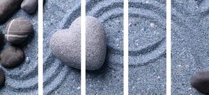 5-dijelna slika srce od kamena na pješčanoj pozadini - 100x50