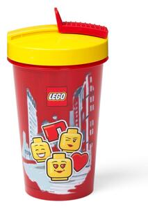 Crvena čaša sa žutim poklopcem i slamkom LEGO® Iconic, 500 ml