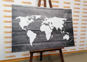 Slika na plutu crno-bijeli zemljovid svijeta s drvenom pozadinom