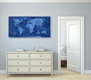 Slika na plutu rustikalni zemljovid svijeta u plavoj boji
