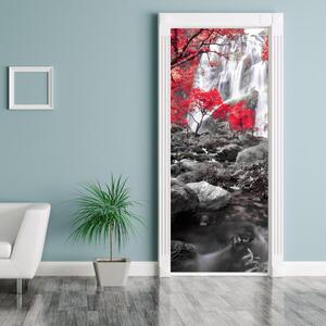 Foto tapeta za vrata - Crveni grm sa slapom (95x205cm)
