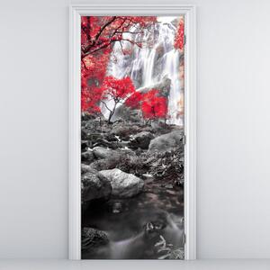 Foto tapeta za vrata - Crveni grm sa slapom (95x205cm)