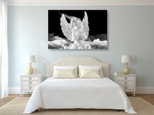 Slika crno-bijeli brižni anđeo na nebu