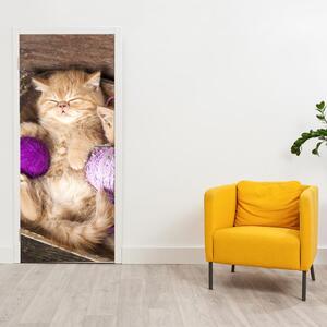 Foto tapeta za vrata - mačić s ljubičastim kuglicama (95x205cm)