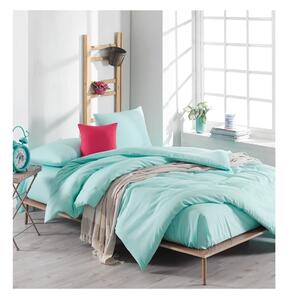 Zelena pamučna posteljina s plahlom boje mentola za bračni krevet 220 x 240 cm