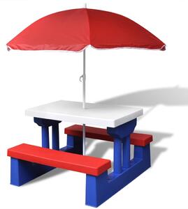 VidaXL Dječji stol i klupa za piknik sa suncobranom višebojni