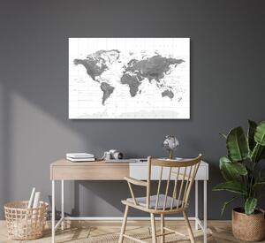Slika prekrasni zemljovid svijeta u crno-bijelom dizajnu