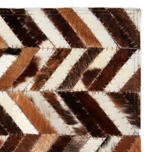 VidaXL Tepih od prave kože s pačvorkom 80 x 150 cm ševron smeđe-bijeli