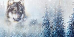 Slika vuk u snježnom krajoliku