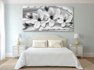 Slika luksuzna magnolija s biserima u crno-bijelom dizajnu