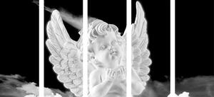 5-dijelna slika crno-bijeli brižni anđeo na nebu