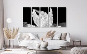 5-dijelna slika crno-bijeli brižni anđeo na nebu