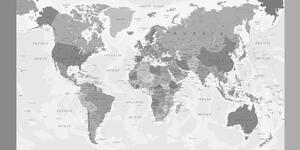 Slika detaljni zemljovid svijeta u crno-bijelom dizajnu