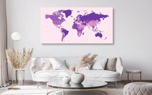Slika na plutu detaljni zemljovid svijeta u ljubičastoj boji