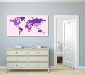 Slika na plutu detaljni zemljovid svijeta u ljubičastoj boji