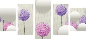 5-dijelna slika zanimljivo cvijeće s apstraktnim elementima i uzorcima
