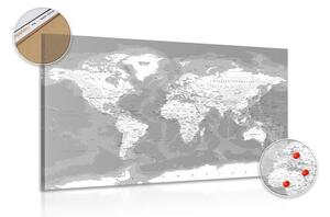 Slika na plutu stilski crno-bijeli zemljovid svijeta