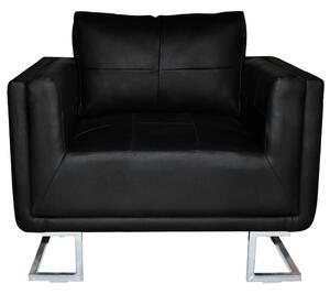 VidaXL Kockasta fotelja od umjetne kože s kromiranim nogama crna