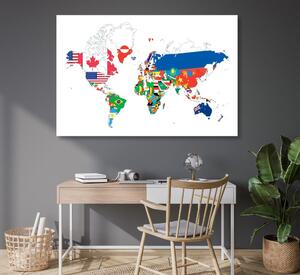 Slika na plutu zemljovid svijeta sa zastavama s bijelom pozadinom
