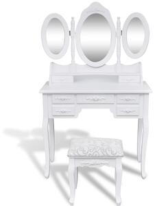 Toaletni stolić sa stolcem i 3 ogledala bijeli