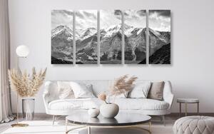 5-dijelna slika prekrasna planinska panorama u crno-bijelom dizajnu