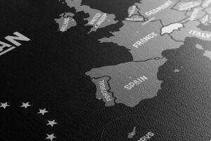 Slika na plutu školski zemljovid s nazivima država Europske unije u crno-bijelom dizajnu