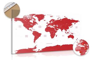 Slika na plutu zemljovid svijeta s pojedinim državama u crvenoj boji