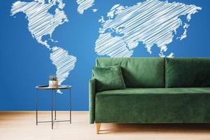 Tapeta šrafirani zemljovid svijeta na plavoj pozadini - 150x100