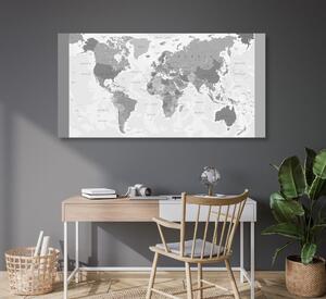 Slika na plutu detaljan zemljovid svijeta u crno-bijelom dizajnu