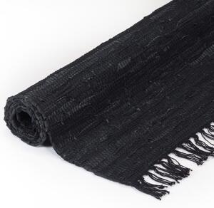 VidaXL Ručno tkani tepih Chindi od kože 190 x 280 cm crni