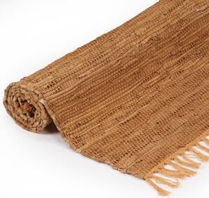 VidaXL Ručno tkani tepih Chindi od kože 160 x 230 cm žućkastosmeđi