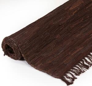 VidaXL Ručno tkani tepih Chindi od kože 120 x 170 cm smeđi