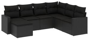 VidaXL 7-dijelni set vrtnih sofa od poliratana s jastucima crni