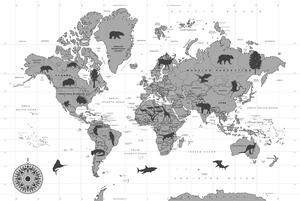 Slika na plutu karta sa životinjama u crno-bijelom dizajnu