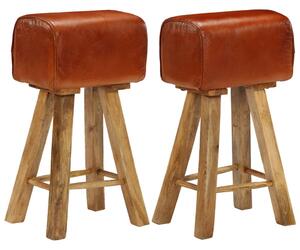 VidaXL Barske stolice od masivnog drva manga i prave kože 2 kom
