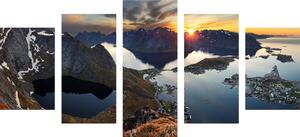 5-dijelna slika čarobna planinska panorama sa zalaskom sunca