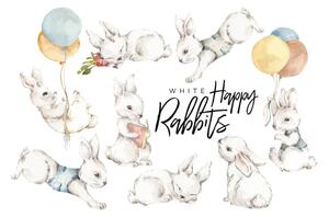 Set od 8 zidnih naljepnica Dekornik White Happy Rabbits