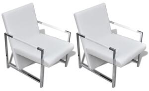 VidaXL Fotelje od umjetne kože s kromiranim okvirom 2 kom bijele