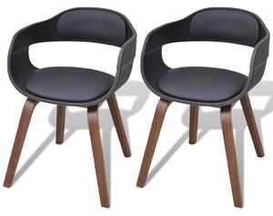 VidaXL Blagovaonske stolice od zaobljenog drva i umjetne kože 2 kom crne