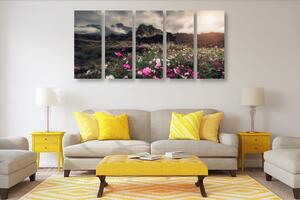 5-dijelna slika livada sa procvjetalim cvijećem