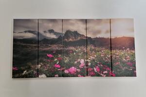 5-dijelna slika livada sa procvjetalim cvijećem